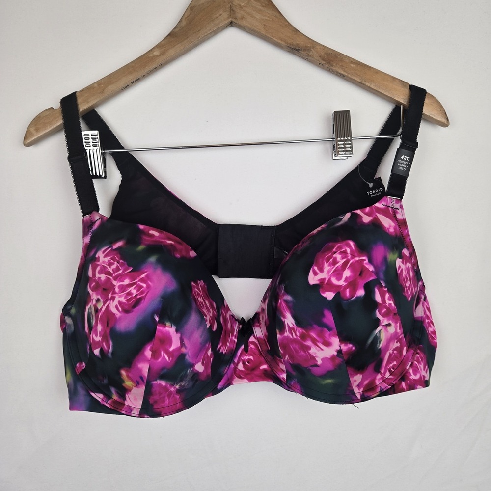 Torrid Women's 42C Pink Blur Rose Print Floral T-Shirt Bra Smoothing